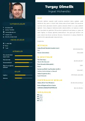 İnşaat Mühendisi Cv Örnekleri cv indir